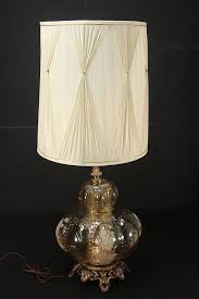 Huge Vtg Fenton Iridescent Amber Glass Electric Table Lamp Ornate Brass Floral Lamp Vintage Lamps Table Lamp