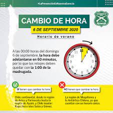 Chile, arica hora actual, horario de verano y diferencia horaria con gmt. Carabineros De Chile Di Twitter El Horario De Verano Comenzara A Partir Del Domingo 6 De Septiembre A Las 00 00 De Dicha Jornada Habra Que Adelantar En 60 Minutos Los Relojes Es