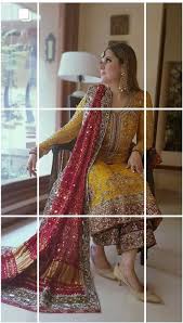 Nadia Ellahi Yellow Outfit With Red Chunri Gharchola And Aubergine Ezaar Pakistani Bridal Dresses Wedding Dresses For Girls Pakistani Wedding Outfits