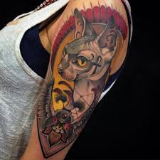 Touch device users, explore by touch or with swipe gestures. Shoulder Arm New School Cat Tattoo By Blessed Tattoo