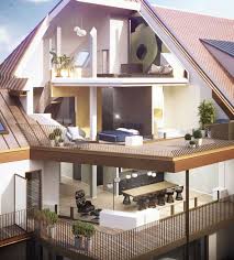Originally configured as three penthouse units, the 8,700 sf interior, as well as 2,500 square feet of terrace space, was to become a single residence with sweeping views of the city in all directions. Das Penthouse Kopernikus2020