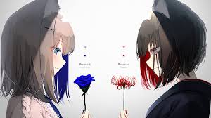Green eyes with black hair is very very rare because usually dark hair means dark eyes. Anime Original Animal Ears Black Hair Blue Eyes Blue Rose Red Eyes Red Flower Hd Wallpaper Peakpx