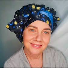 Reversible Mulberry Silk Bonnet With Ties Sun and Moon Print