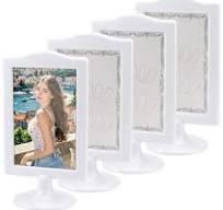 4 Stuks Dubbelzijdige Fotolijsten, Verticale Standaard Teken Houders 4x6  inch, Staande Fotolijsten, Elk Frame Bevat 2 Foto's, met Inzetstukken en ...