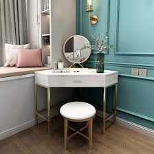 Modern makeup vanities in the bedroom are very different from their more traditional counterparts both in terms of size and finish. Corner Makeup Vanity With Drawer Modern Makeup Vanity Set Dressing Table With Mirror Stool White