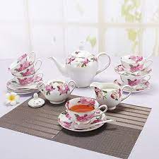 Amazon Com Porlien Tea Set Rose Camellia Porcelain Gift Set 6 Teacup Sets With Teapot Teacups Tea Pots Tea Set Tea Cups