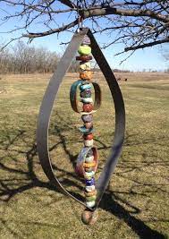 Hanging Beaded Sculpture 85 00 Via Etsy Metal Yard Art Metal Garden Art Yard Art