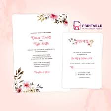 Clean Delicate Vintage Floral Invitation And Rsvp Printable P Wedding Invitation Templates Free Wedding Invitation Templates Modern Wedding Invitation Wording