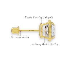 14k Solid Yellow Gold Basket Set Round CZ Stud Earrings, Screw Back Cz  Studs, Sleeper Cz Studs, Unisex