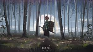 Maybe you would like to learn more about one of these? Demon Slayer Tanjiro Kamado Standing In Forest With Background Of Moon Blue Sky And Trees Hd Anime Wallpapers Hd Wallpapers Id 41041