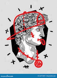 Escultura De David Estilo Loco Con El Sombrero Puesto Y Mostrar La Lengua  Stock de ilustración