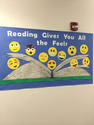 Emoji Reading Bulletin Board School Library Displays Library Bulletin Boards Library Book Displays