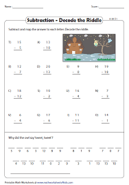 Decode The Riddle 2 Digit And Single Digit Subtraction Math Fact Worksheets Subtraction Worksheets Subtraction
