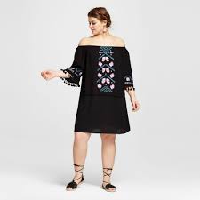 Womens Plus Size Embroidered Off The Shoulder Dress