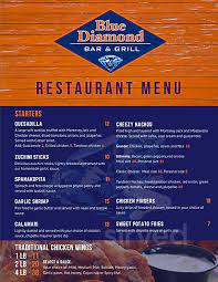 We believe that our modern facilities and pleasant located in a quiet part of hooghly, just a stones throw from chinsurah bus stand, the hotel blue diamond can meet all your needs and requests. Blue Diamond Bar Grill Menu In Richmond Ontario Canada