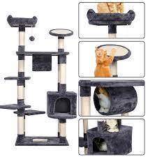 62 Inch Cat Tree Condo With Scratching Post Plush Perch And Tunnel Cat Tree Condo Home Decor Bedding Natural Sisal
