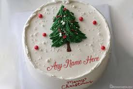 You just need to choose the cake you like and then add text on birthday cakes is done. Christmas Tree Wishes Cake With Name Editing