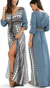 1880 Empire Waist Button Down Flowy Beach Bohemian Maxi Dress - Blue Bohemian Maxi Dress Fashion Maxi Dress