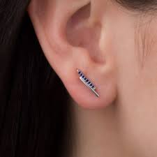 Lab Created Blue Sapphire Stacked Double Bar Crawler Earrings In Sterling Silver Zales