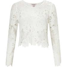 Miss Selfridge Premium Lace Long Sleeve Crop Top 175 Bam Liked On Polyvore Featuring Tops White Miss Self Lace Crop Tops White Lace Top Lace Shoulder Top
