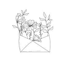 Flowers In An Envelope Black And White Art Drawing Floral Drawing Art Drawings Simple