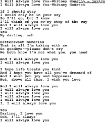 Love Song Lyrics For I Will Always Love You Whitney Houston Love Yourself Lyrics Love Yourself Song Great Song Lyrics