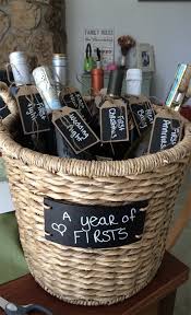 Diy Wedding Gift A Year Of Firsts Wedding Gift Basket Women Of Today Diy Wedding Gifts Champagne Gift Wedding Gift Baskets