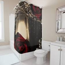 Rustic Lantern Light Dark Red Roses Floral Glam Shower Curtain Zazzle Com Rustic Lanterns Dark Red Roses Lantern Lights