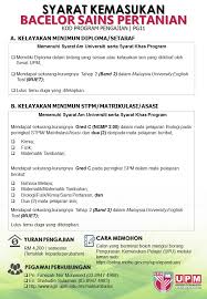 Moga ianya boleh dijadikan panduan dalam memilih ua/ institusi dan program yang bersesuaian untuk anda. Syarat Kemasukan Bacelor Sains Pertanian