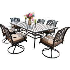 Room & board?s outdoor tables share a streamlined, modern style that mixes well with our other outdoor furniture. Ipatio Outdoor Cast Aluminum 7 Piece Rectangle Dining Set With Cushioned Swivel Rockers The Home Depot Canada