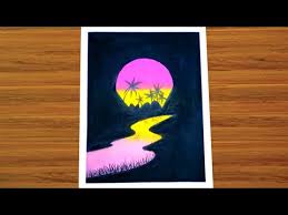 Choose your favorite sunset drawings from 5,188 available designs. Beautiful Sunset Scenery Drawing From Cave In River With Oil Pastels Step By Step