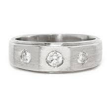 Men S Diamond Wedding Band 3 Stone In Brushed Gold Diamond Wedding Bands Mens Wedding Rings Diamond Wedding