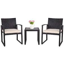 Sunlei Outdoor 3 Piece Bistro Set Black Wicker Furniture Two Chairs With Glass Coffee Table In 2020 Wicker Patio Furniture Sets Patio Furnishings Wicker Dining Set
