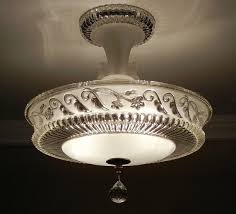 Vintage 1940 S Antique Frosted Pressed Glass Semi Flush Ceiling Light Fixture Rewired Vintage Light Fixtures Glass Ceiling Lights Semi Flush Ceiling Lights