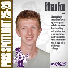 📣 Congratulations to junior Ethan Fox! 🎉 Ethan has been recognized as our  PBIS Student Spotlight. Keep up the great work, Ethan!