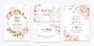 Floral Wedding Invitation Template Set With Brown Sakura Flowers And Leaves Decoration Botanic Card Design Concept In 2021 Floral Wedding Invitations Elegant Wedding Invitation Card Floral Wedding Invitation Card