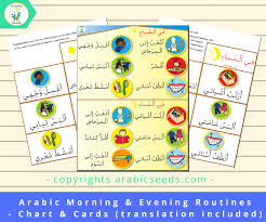 Arabic Morning Evening Routines Poster Cards Translation Included