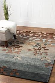 Black And Brown Rug 8x10 Blue Brown 8 X 10 Area Rug Modern Floral Branch Leaf Transitional Rug Soft Thick Living Dining Room Striped Area Area Room Rugs 8x10 Area Rugs Brown Area Rugs