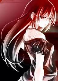 White roots on top of dark. Anime Girl Red Hair Grey Eyes