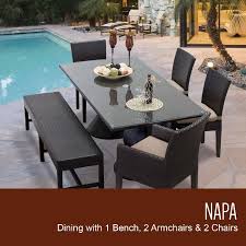 Wicker is one of the most comfortable on its own. Napa Rectangular Outdoor Patio Dining Table W 4 Chairs And 1 Bench In Wheat Tk Classics Napa Rectangle Kit 2adc2dc1dbc Wheat