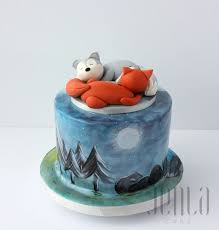 Fondant Wolf And Fox Sleep Atop A Painted Nature Scene On This Adorable Cake Idee Gateau Gateau Renard Conseils Pour Decoration Gateaux