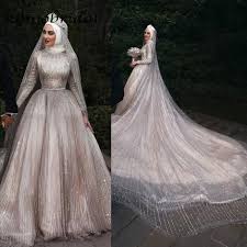 Superkimjo Wedding Dresses Arabic Sequins Sparkly Bridal Dresses Long Sleeve Court Train Wedding Gow Pakaian Pernikahan Gaun Pengantin Sederhana Gaun Pengantin