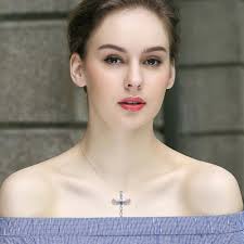 Cross Necklace For Women Angel Wings Blue Love Heart Pendant