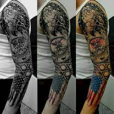 The iconic eagle design with american flag wings. Tattoo Uploaded By Toritattoo Americantattoo Tattooamerica Ideatattoo Eaglealbania Albanian American Americanflag Eagletattoo Clocktattoo Sleevetattoo Fullarmsleeve Fullarmsleve Tattooartistmagazine Tattooartist Tattooart Tattoo