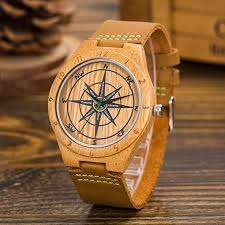 Amazon Com Sentai Men S Compass Wooden Watch Genuine Cowhide Leather Strap Handmade Lightweight Nat Wooden Watches For Men Wooden Watch Wooden Wrist Watches
