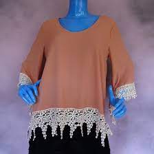 Astr High Low Bohemian Blouse Top M 8 10 12 Lace Trim 3 4 Sleeves Boho Hippie Bohemian Blouses Hippie Boho Lace Trim