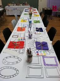 Rainbow Art Party Paper Table Cloth With Picture Frames Drawn On It Feste A Tema Arcobaleno Feste A Tema Feste A Casa