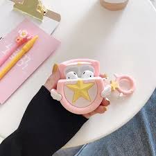 3d Earphone Case For Airpods Case Silicone Cute Cartoon Sakura Pink Star Angel Wing Cover For Apple Air Pods 2 Finger Ring Strap Cute Cases Sakura Cosplay Airpod Case