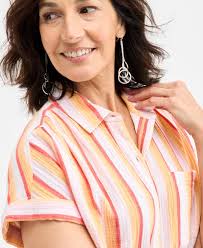 Style & Co. Printed Cotton Gauze Camp Shirt in Red