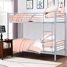 Amazon Com Giantex Metal Bunk Bed Twin Over Twin Removable Ladder And Safety Guard Rails Space Saving Design Heavy Duty Twin Bed Frame For Kids Adult Children Bedroom Dorm Silver Kitchen Dining